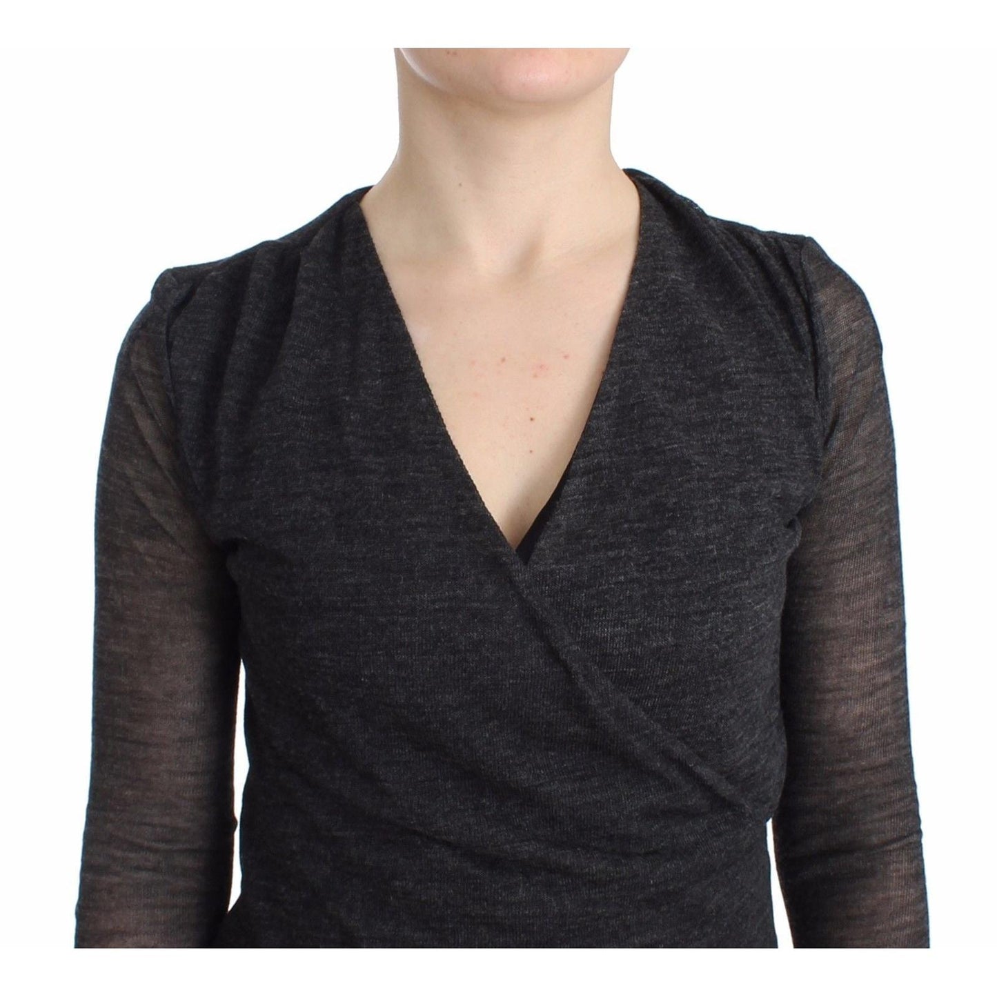 Gray Wool Blend Stretch Long Sleeve Sweater - coffeewithmee2