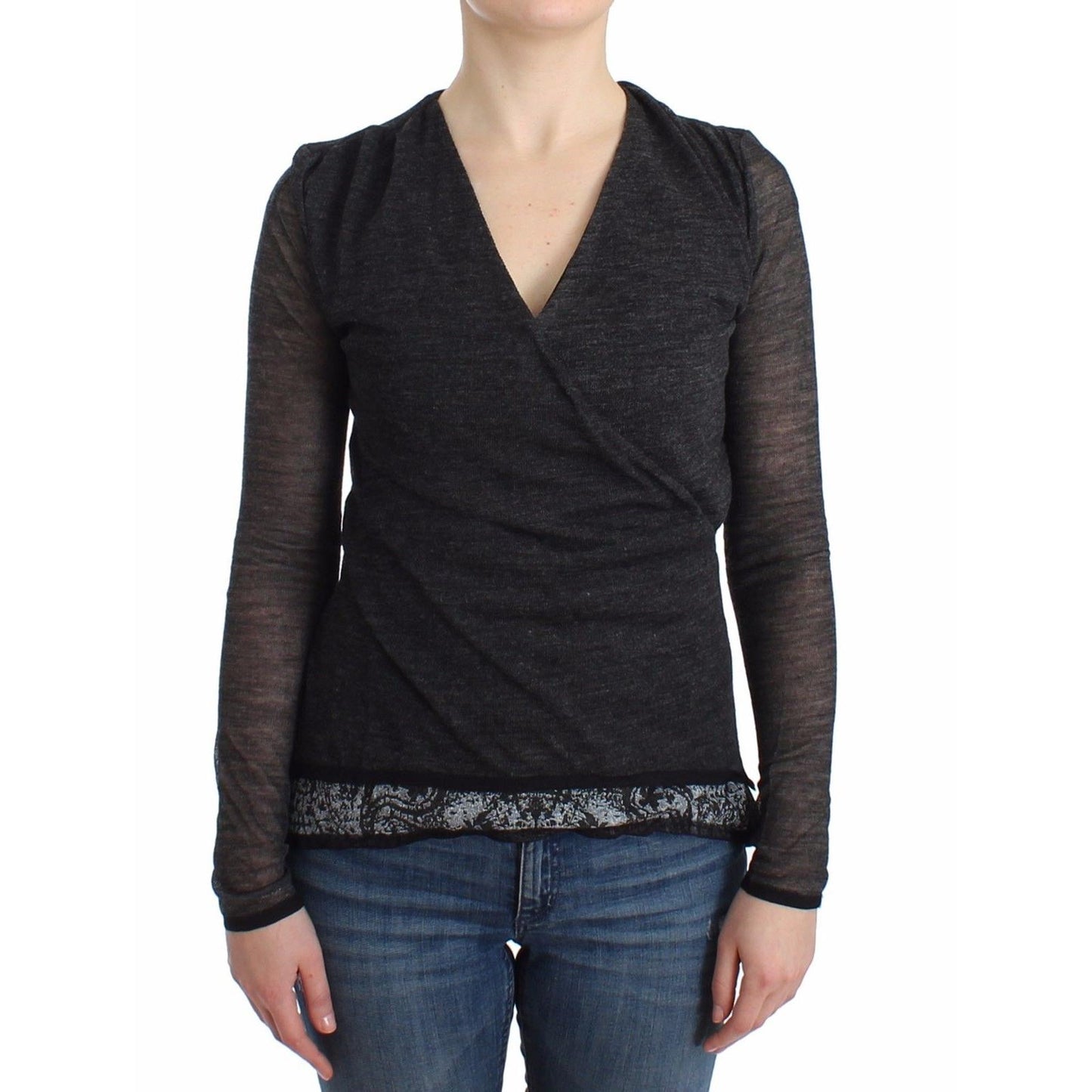 Gray Wool Blend Stretch Long Sleeve Sweater - coffeewithmee2