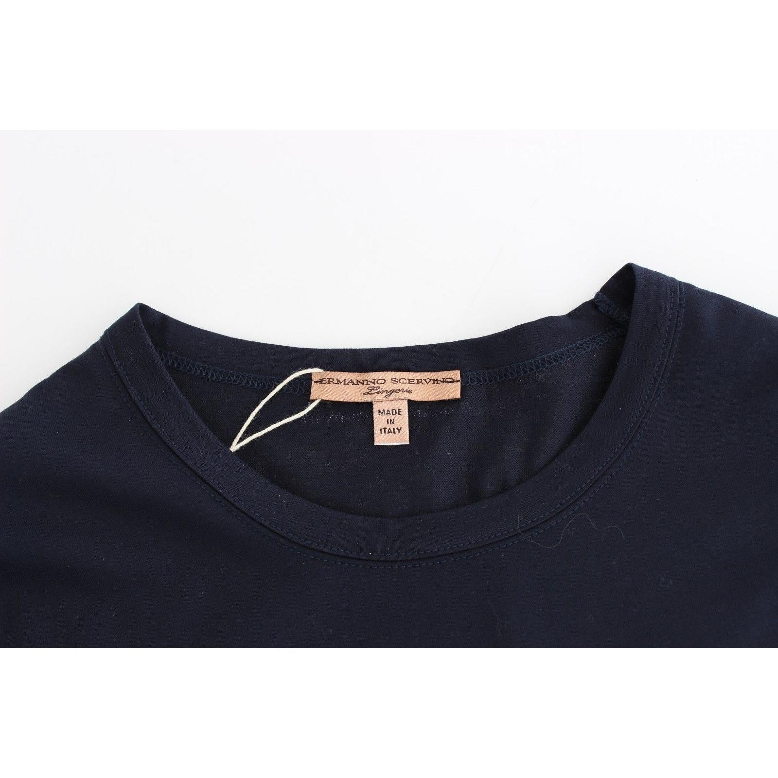 Lingerie Blue Crewneck Cotton Logo T-shirt - coffeewithmee2