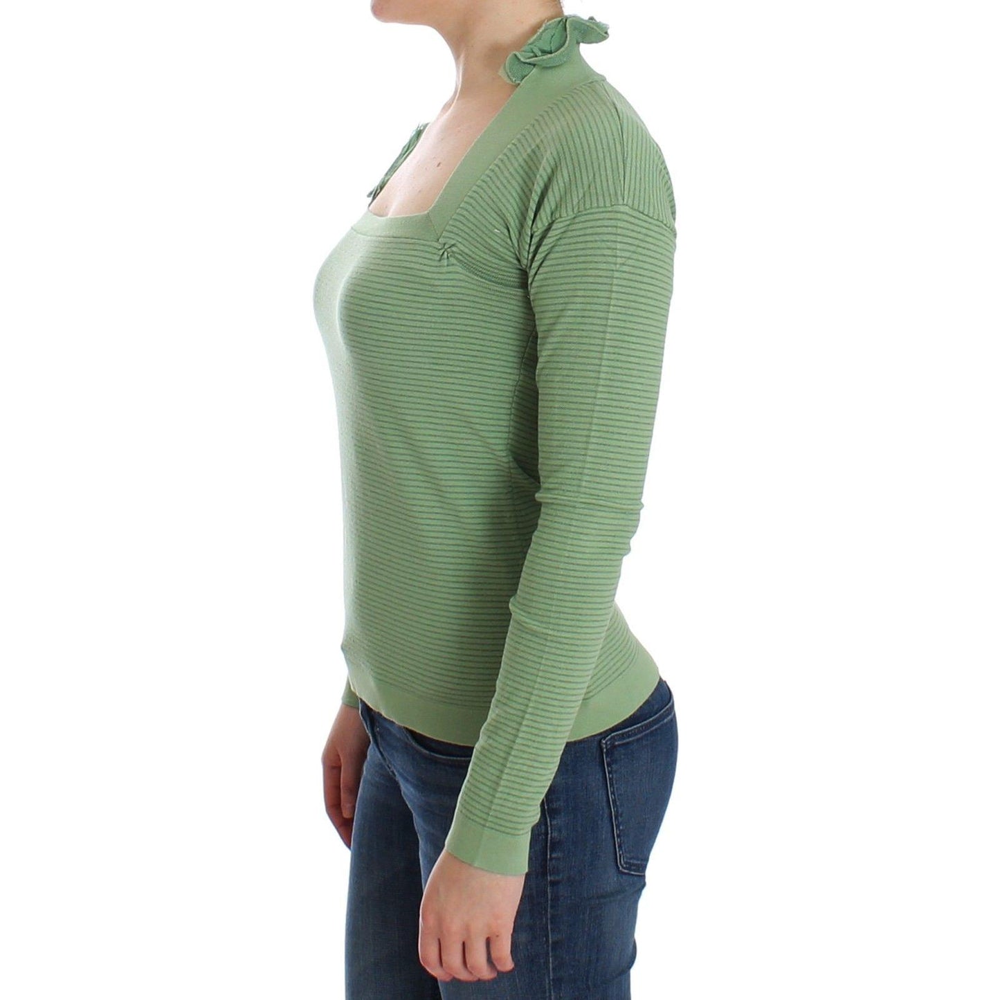 Green Wool Blend Striped Long Sleeve Sweater - coffeewithmee2