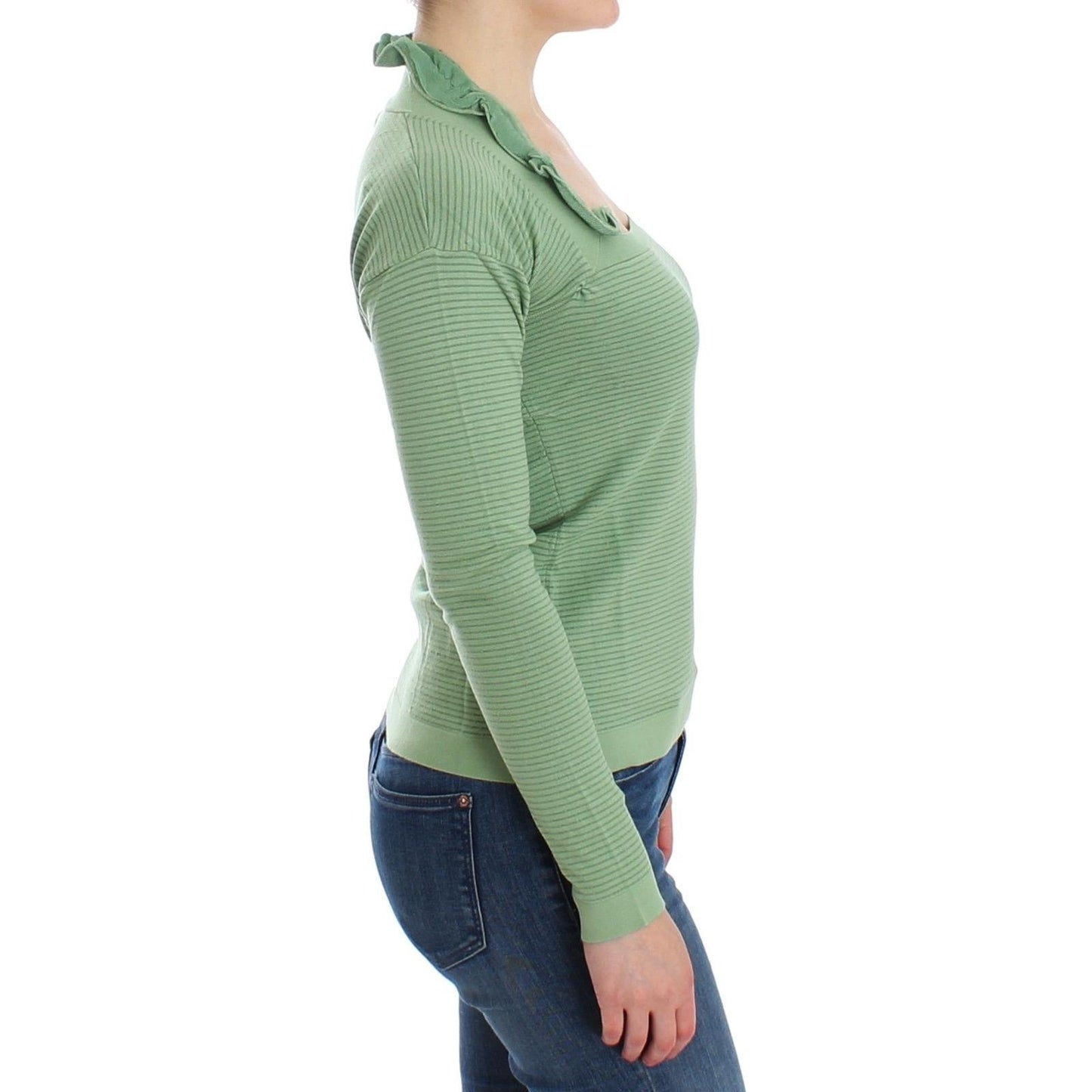 Green Wool Blend Striped Long Sleeve Sweater - coffeewithmee2