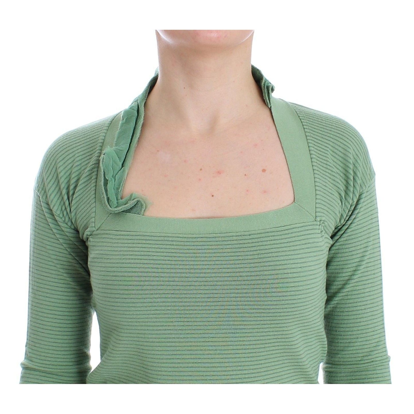 Green Wool Blend Striped Long Sleeve Sweater - coffeewithmee2