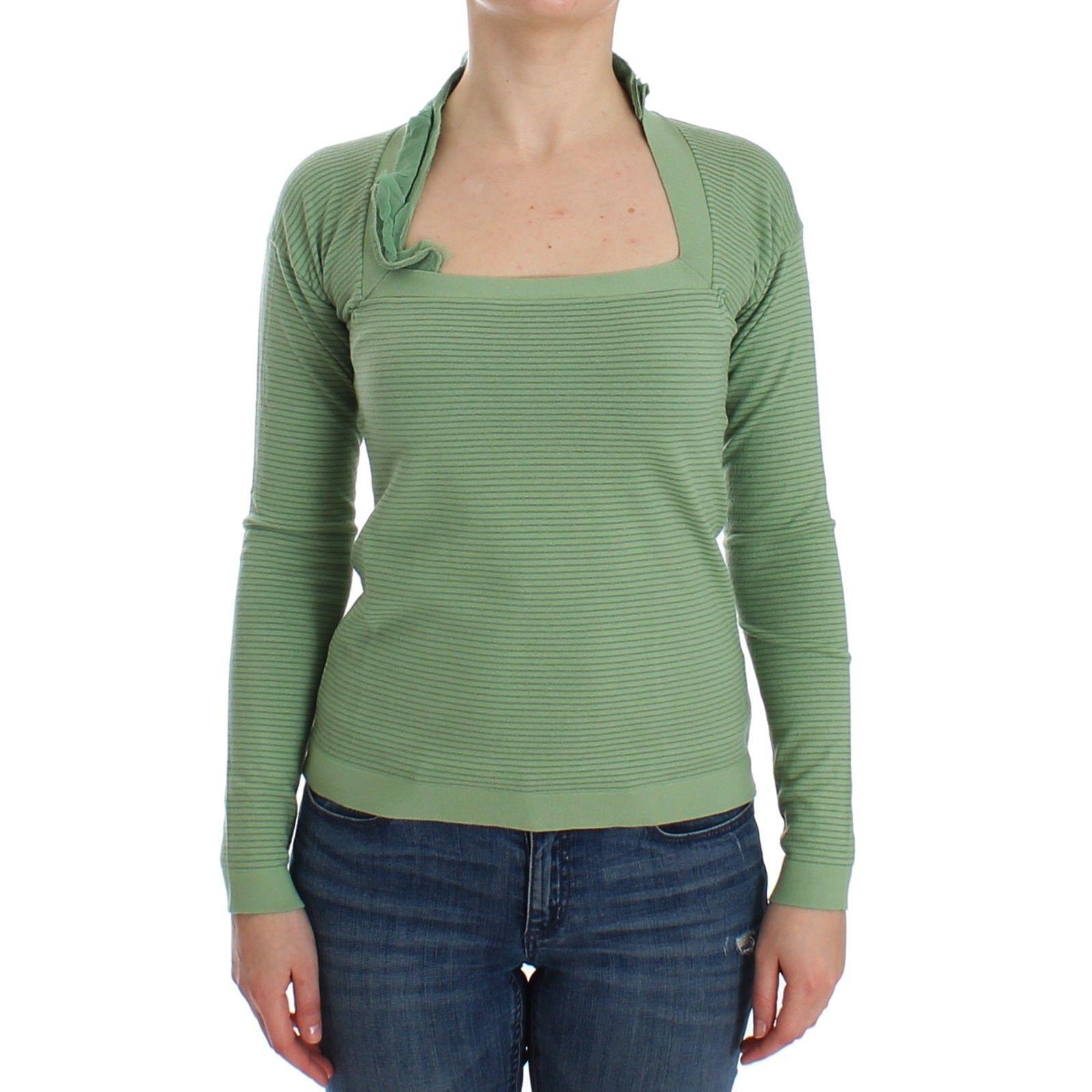 Green Wool Blend Striped Long Sleeve Sweater - coffeewithmee2