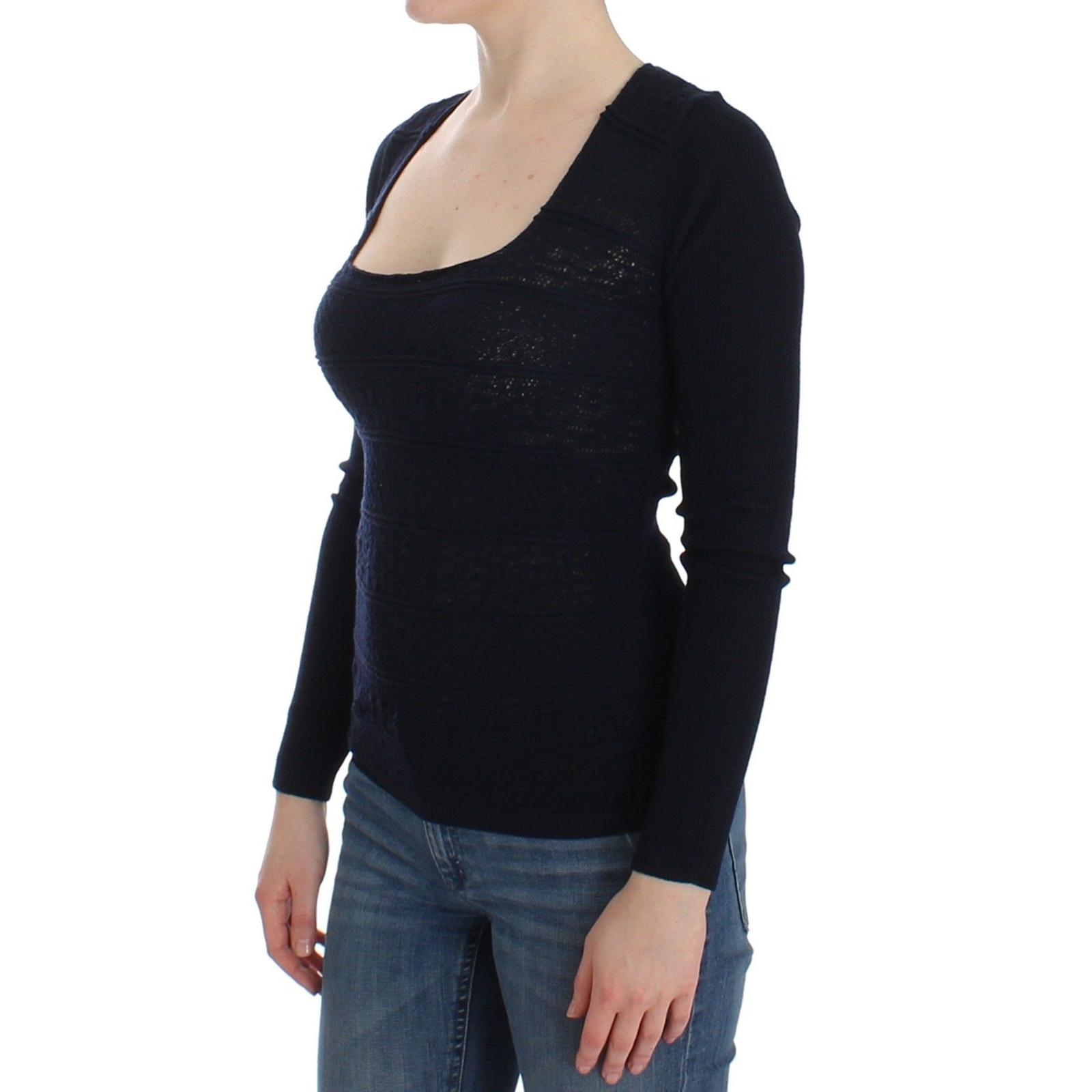 Blue Knitted Wool Stretch Sweater Top - coffeewithmee2