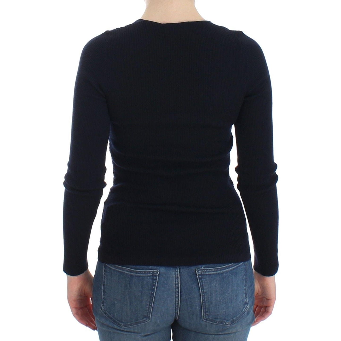 Blue Knitted Wool Stretch Sweater Top - coffeewithmee2