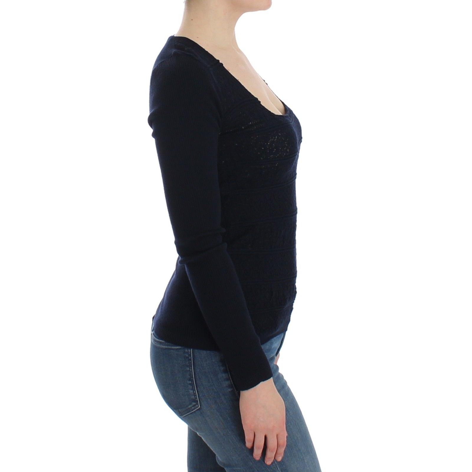 Blue Knitted Wool Stretch Sweater Top - coffeewithmee2
