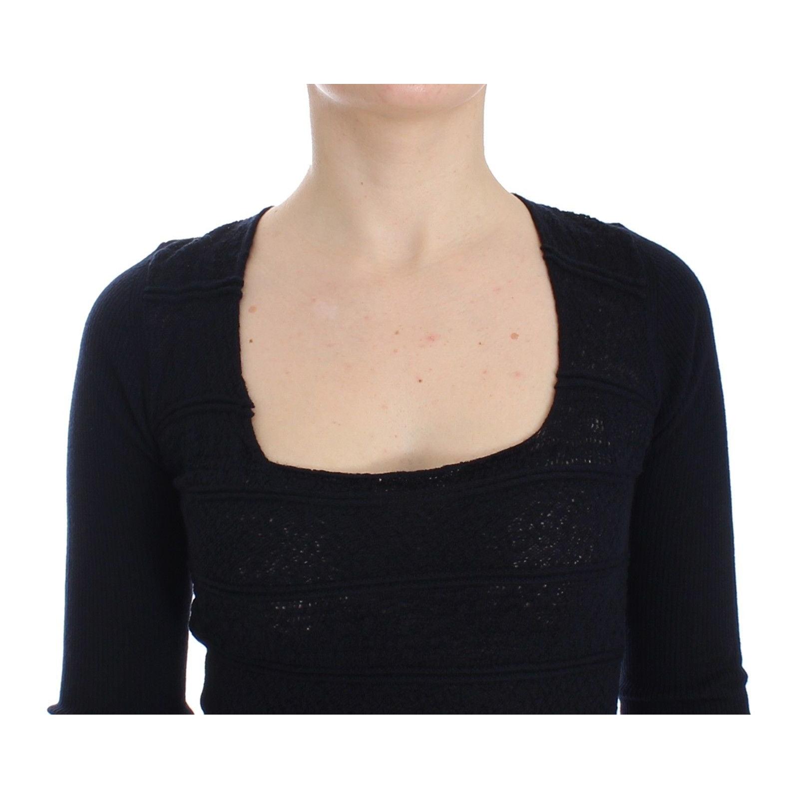 Blue Knitted Wool Stretch Sweater Top - coffeewithmee2