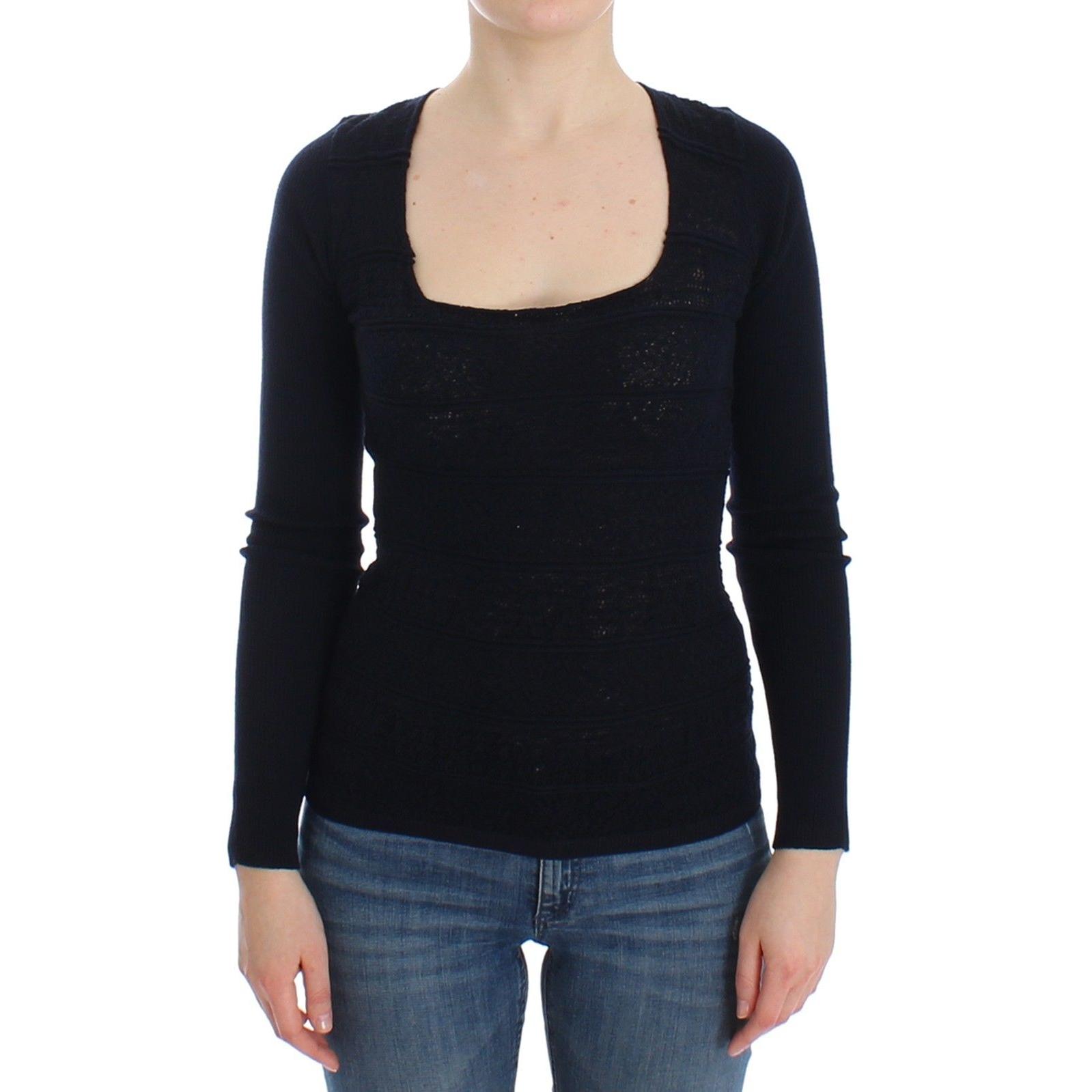 Blue Knitted Wool Stretch Sweater Top - coffeewithmee2