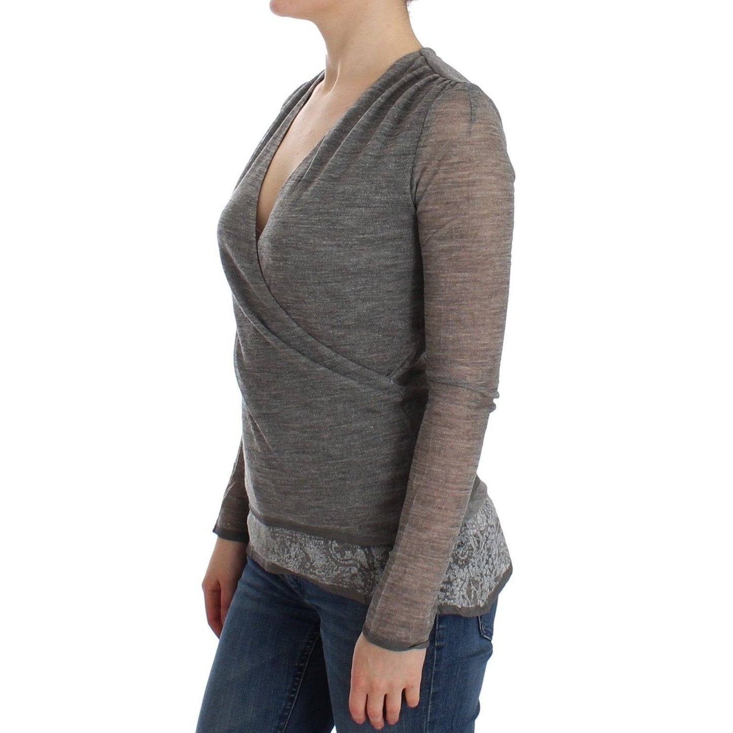 Gray Wool Blend Stretch Long Sleeve Sweater - coffeewithmee2