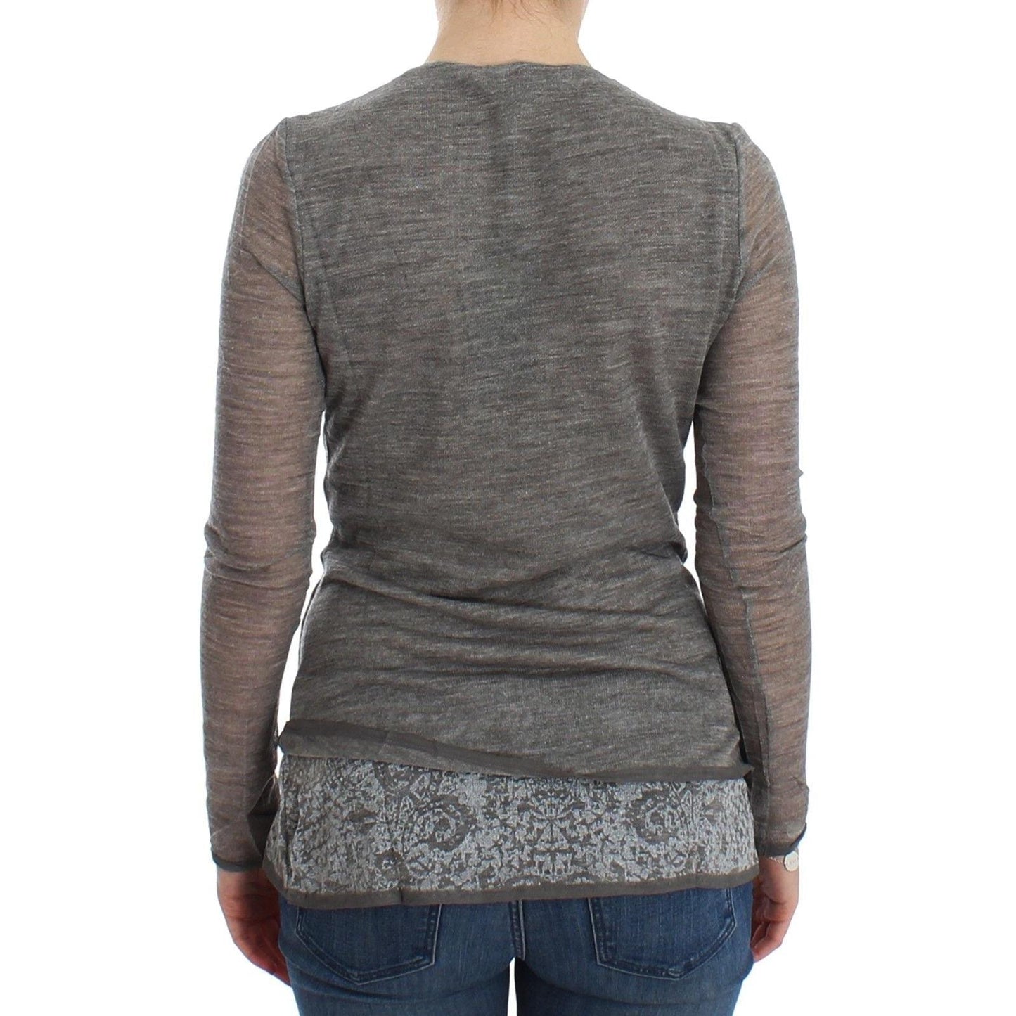 Gray Wool Blend Stretch Long Sleeve Sweater - coffeewithmee2
