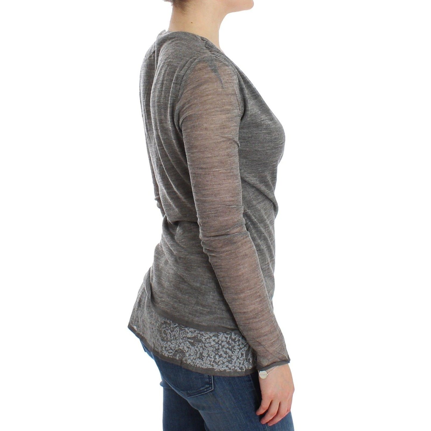 Gray Wool Blend Stretch Long Sleeve Sweater - coffeewithmee2