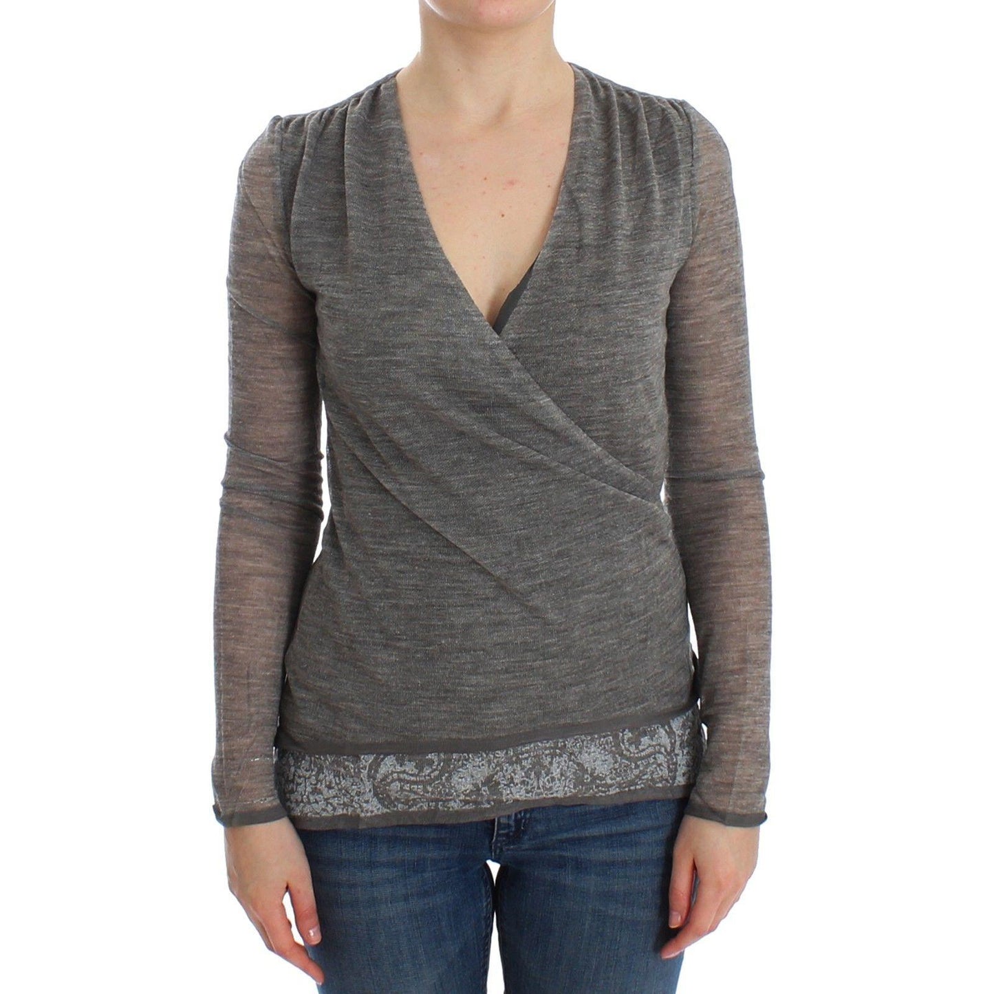 Gray Wool Blend Stretch Long Sleeve Sweater - coffeewithmee2