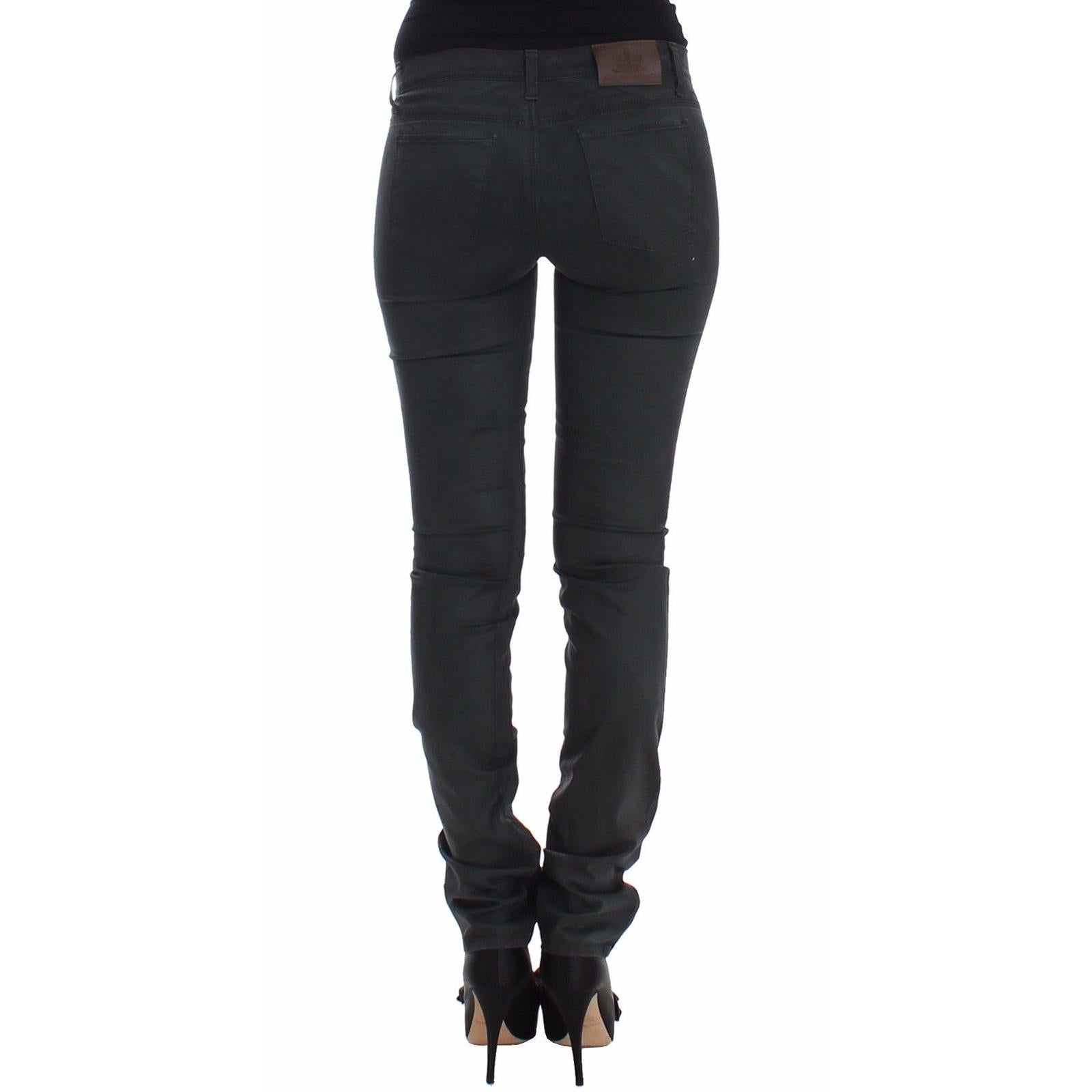 Green Slim Jeans Denim Pants Straight Leg Stretch - coffeewithmee2