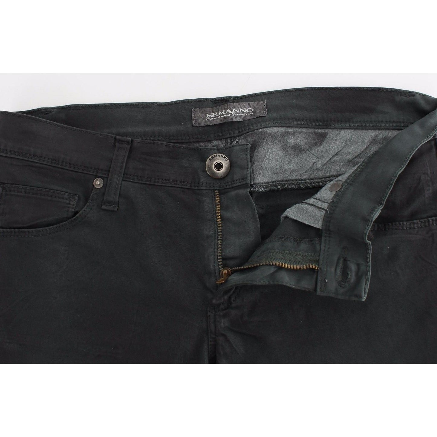 Green Slim Jeans Denim Pants Straight Leg Stretch - coffeewithmee2