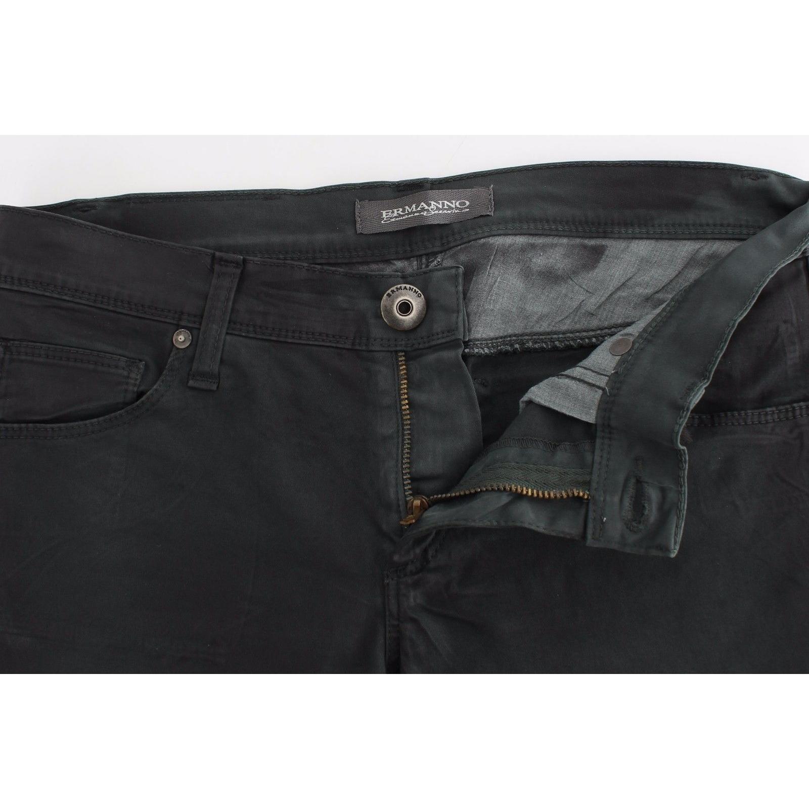 Green Slim Jeans Denim Pants Straight Leg Stretch - coffeewithmee2