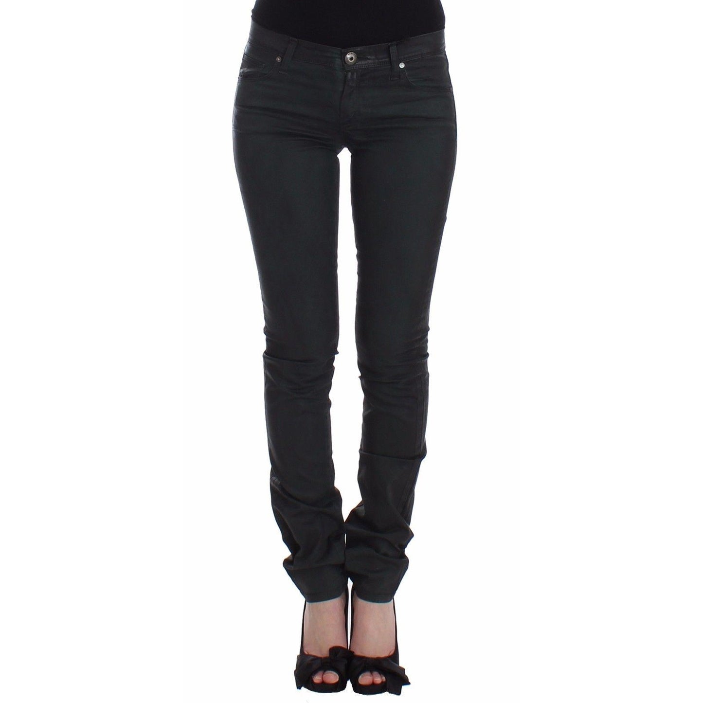 Green Slim Jeans Denim Pants Straight Leg Stretch - coffeewithmee2