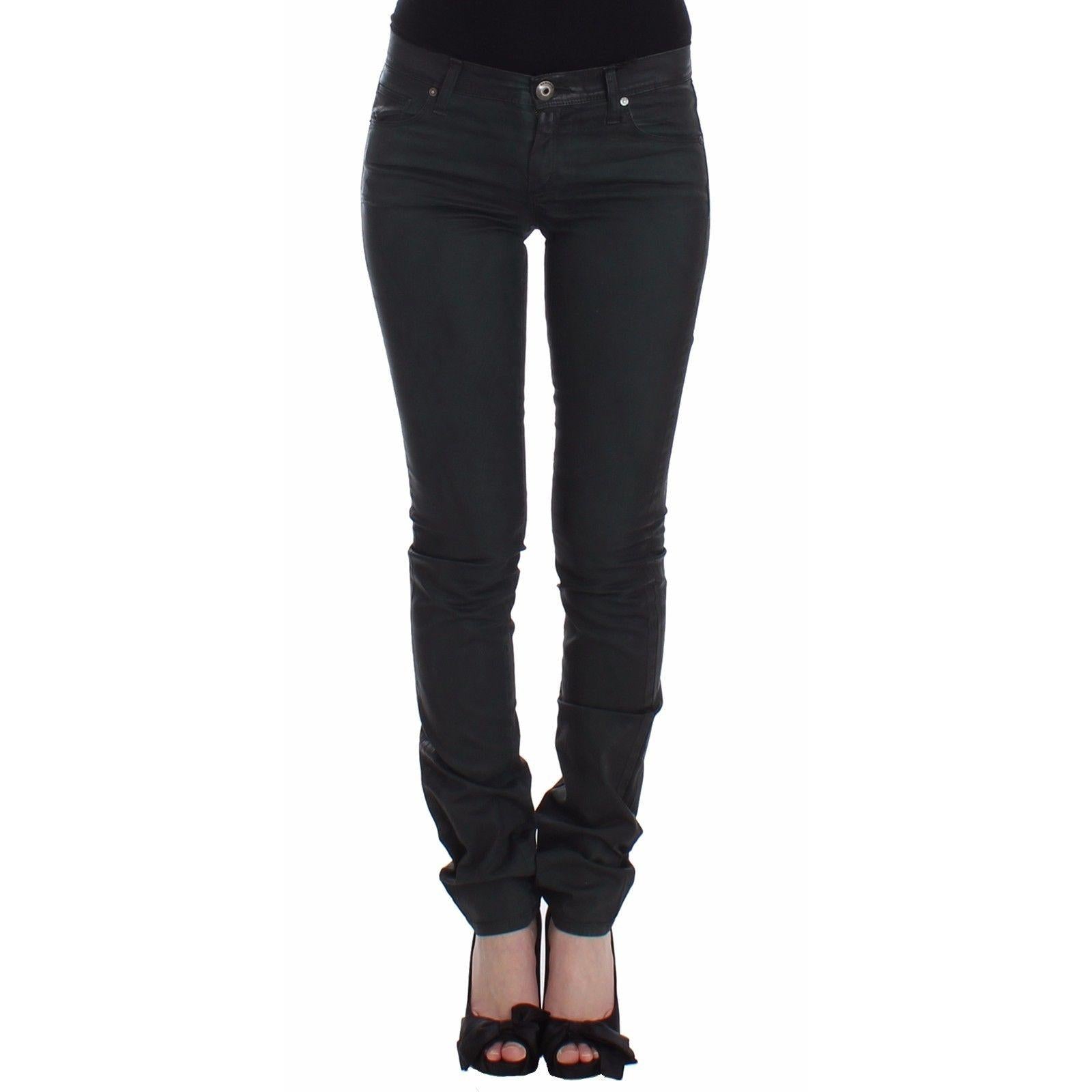 Green Slim Jeans Denim Pants Straight Leg Stretch - coffeewithmee2