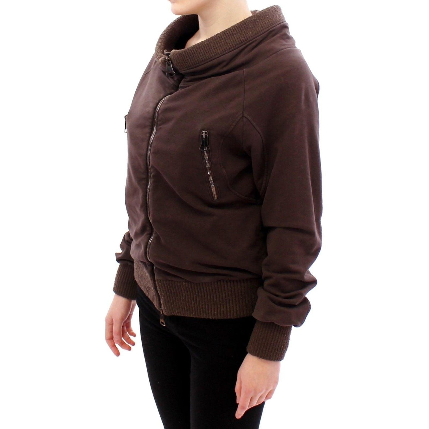 Brown Stretch Full Zip Sweater Jacket - coffeewithmee2