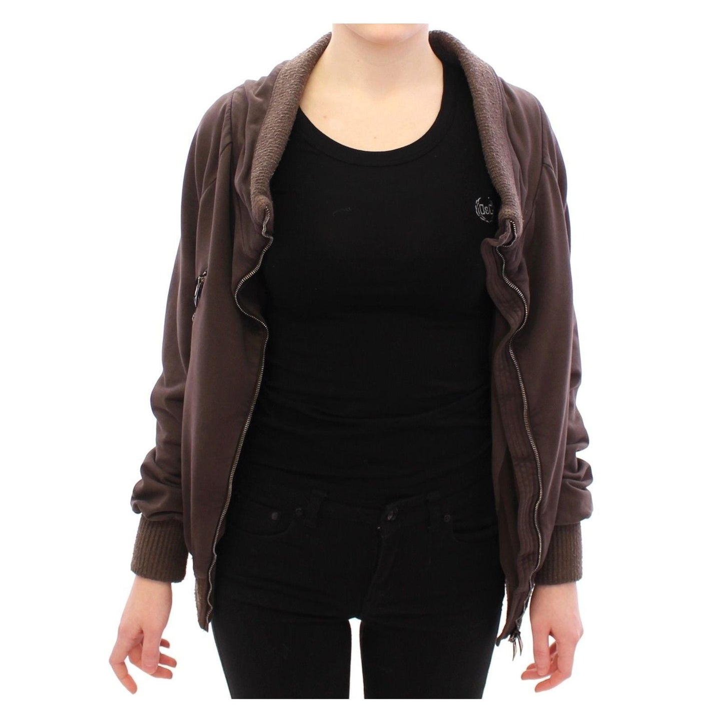 Brown Stretch Full Zip Sweater Jacket - coffeewithmee2