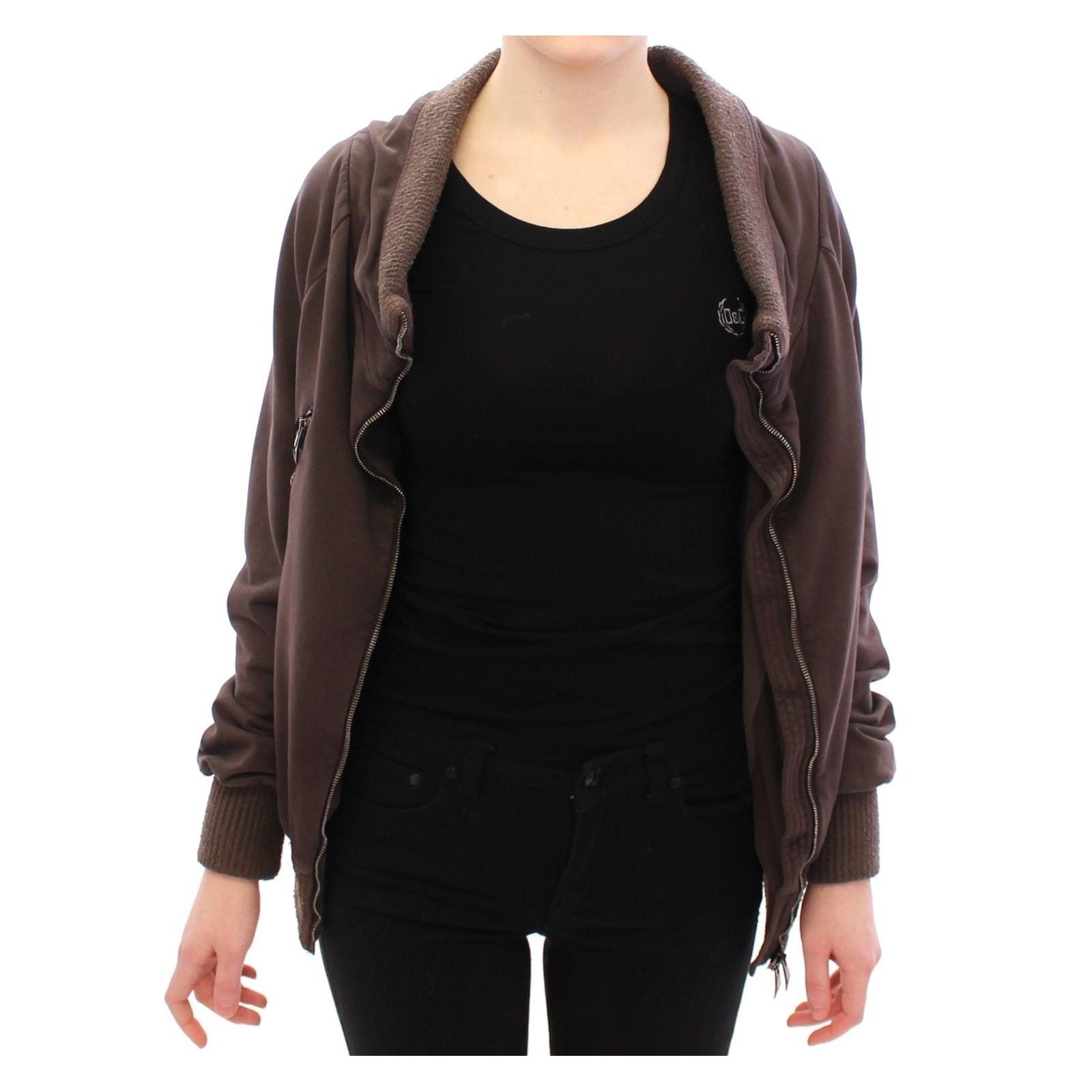 Brown Stretch Full Zip Sweater Jacket - coffeewithmee2