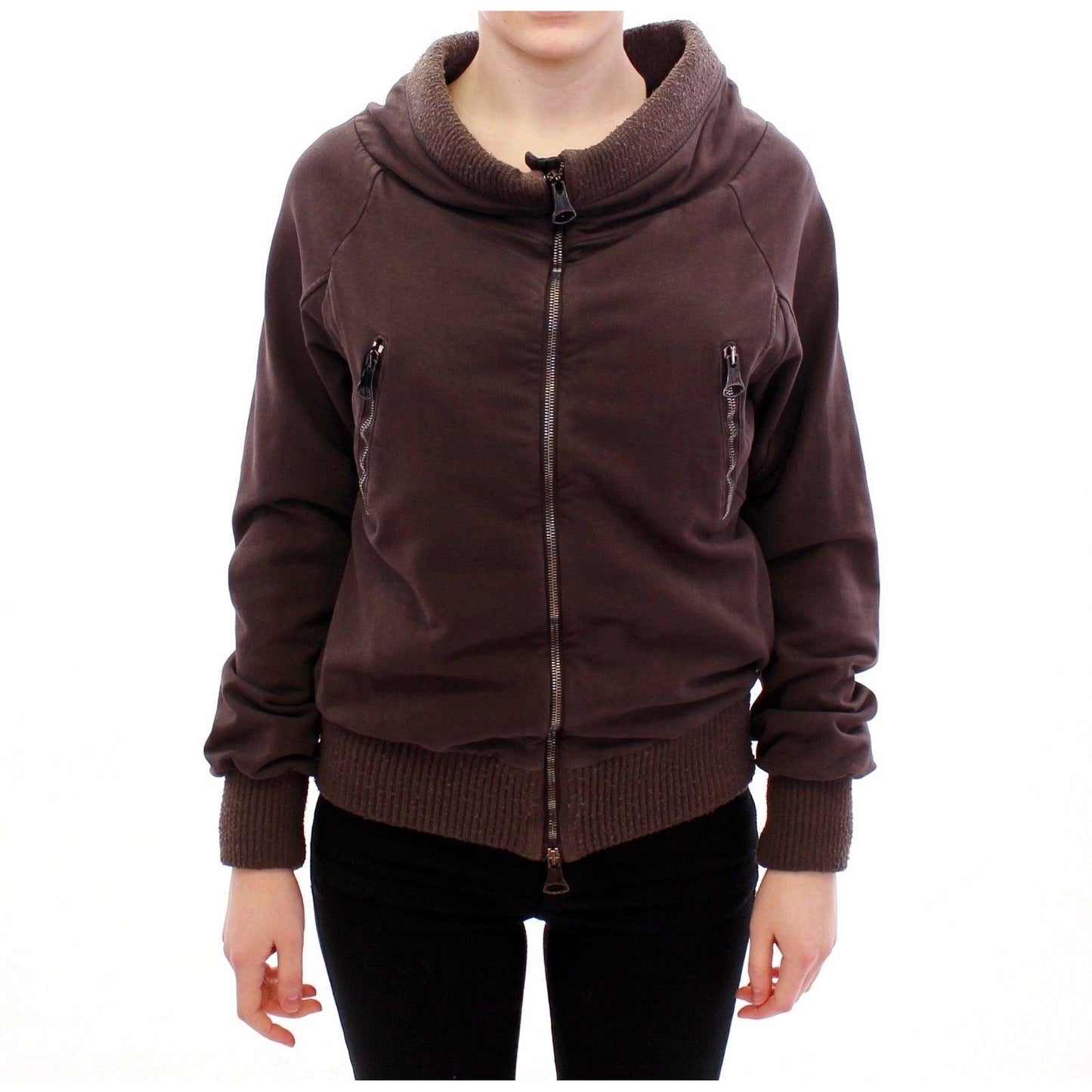 Brown Stretch Full Zip Sweater Jacket - coffeewithmee2