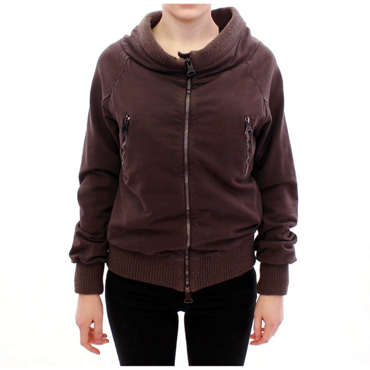 Brown Stretch Full Zip Sweater Jacket - coffeewithmee2