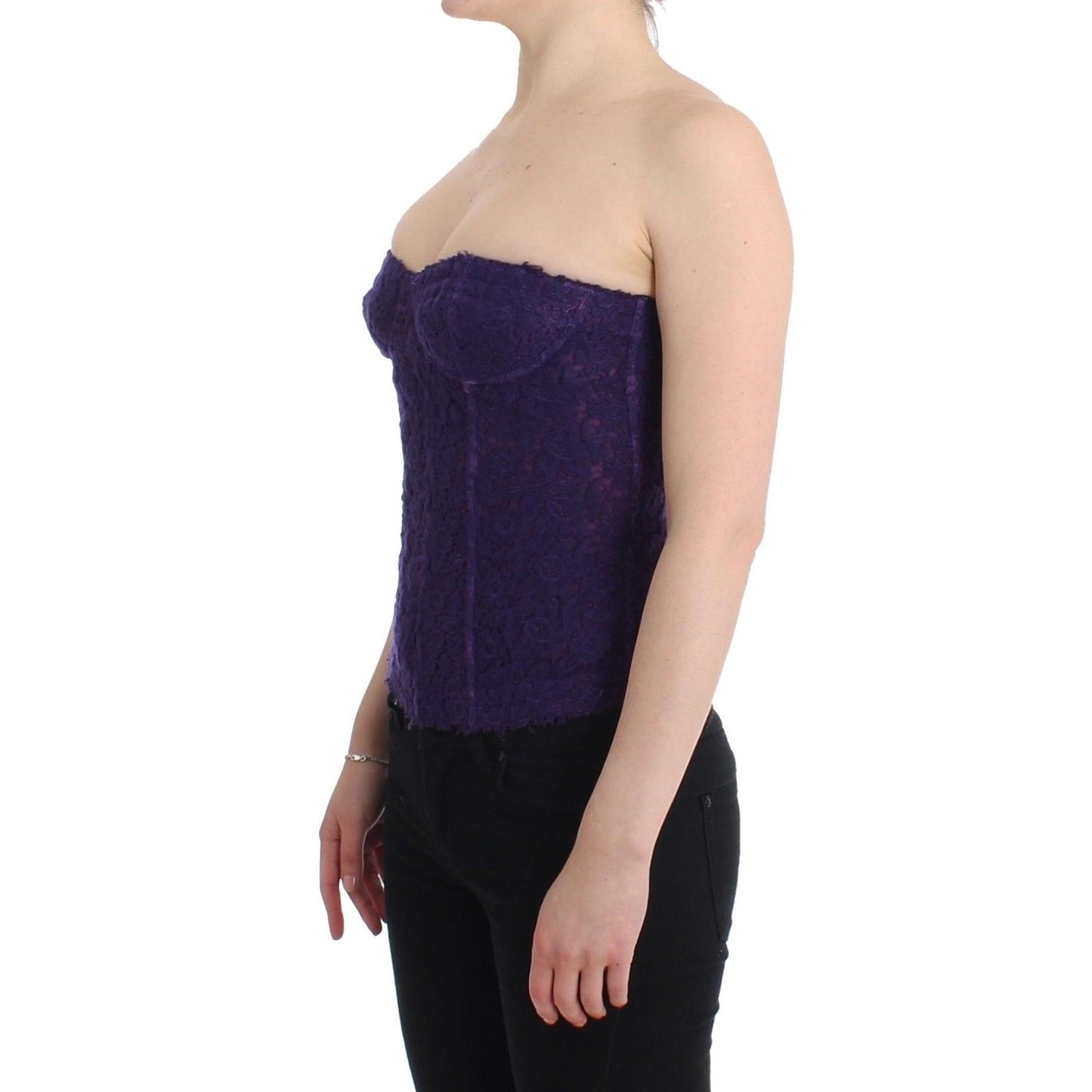 Lingerie Purple Corset Bustier Top Floral Lace - coffeewithmee2