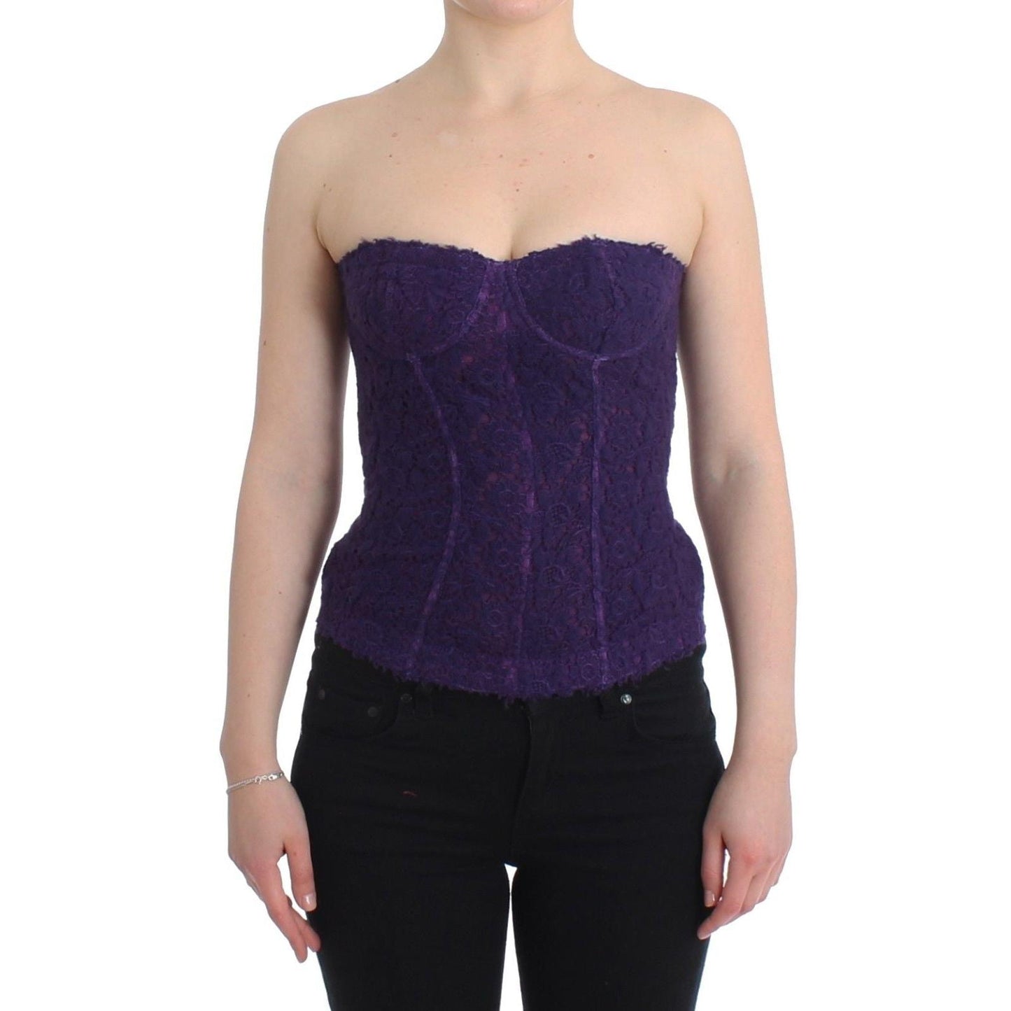 Lingerie Purple Corset Bustier Top Floral Lace - coffeewithmee2