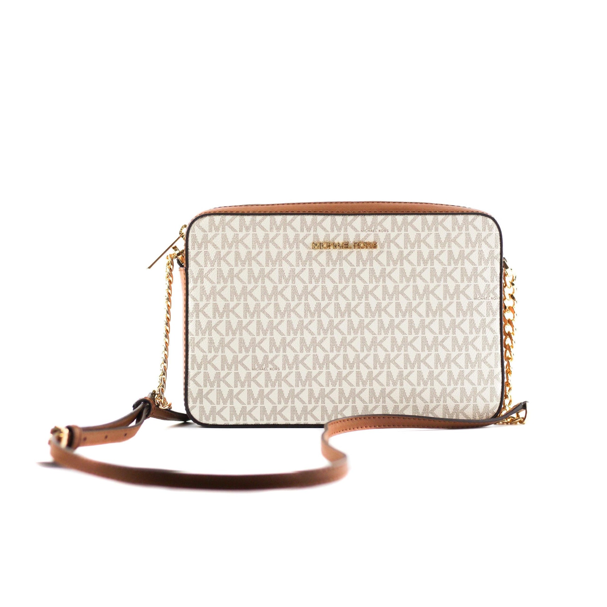 Jet Set Large East West Saffiano Leather Crossbody Bag Handbag (Vanilla Signature) - coffeewithmee2