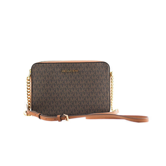 Jet Set Large East West Saffiano Leather Crossbody Bag Handbag [Brown Signature] - coffeewithmee2