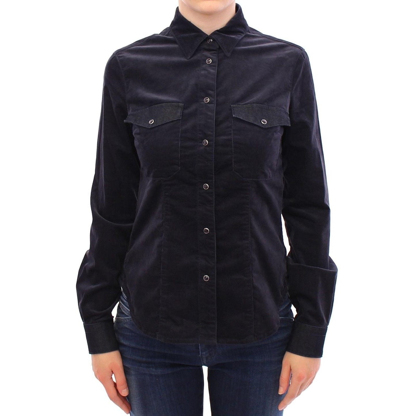 Blue Stretch Button Down Shirt - coffeewithmee2