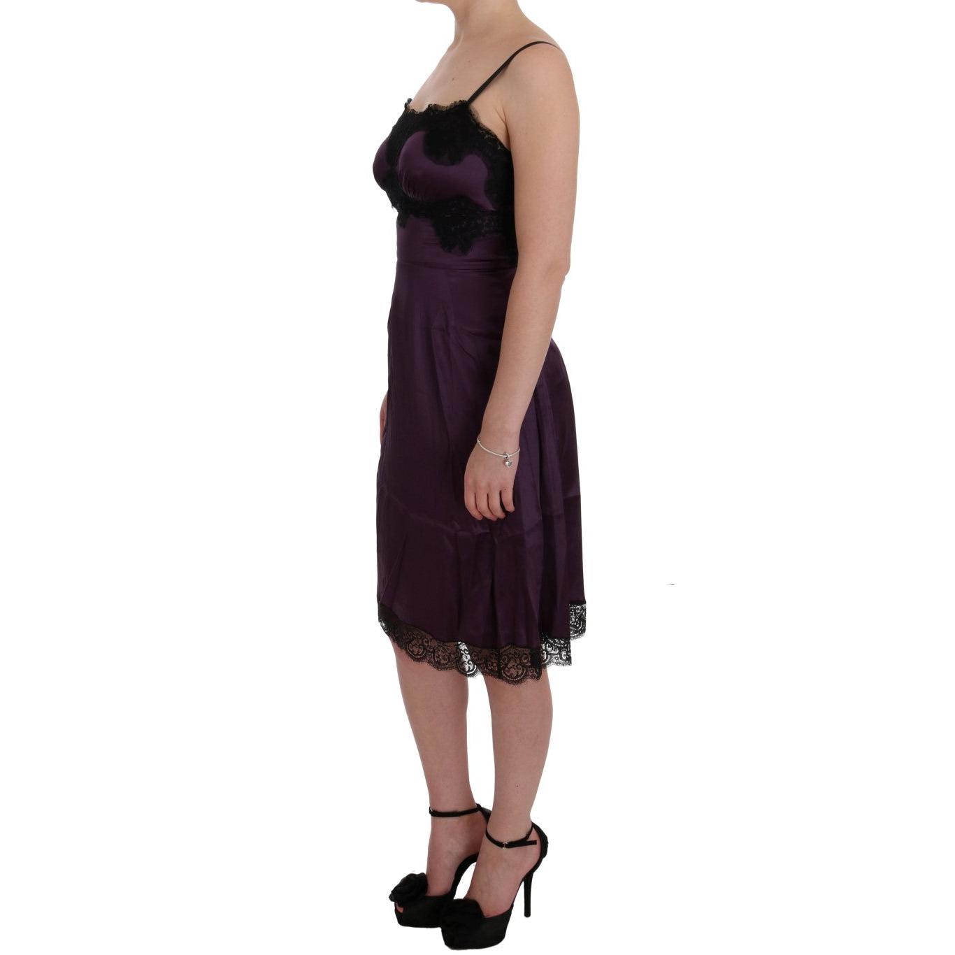 Purple Silk Stretch Black Lace Dress - coffeewithmee2