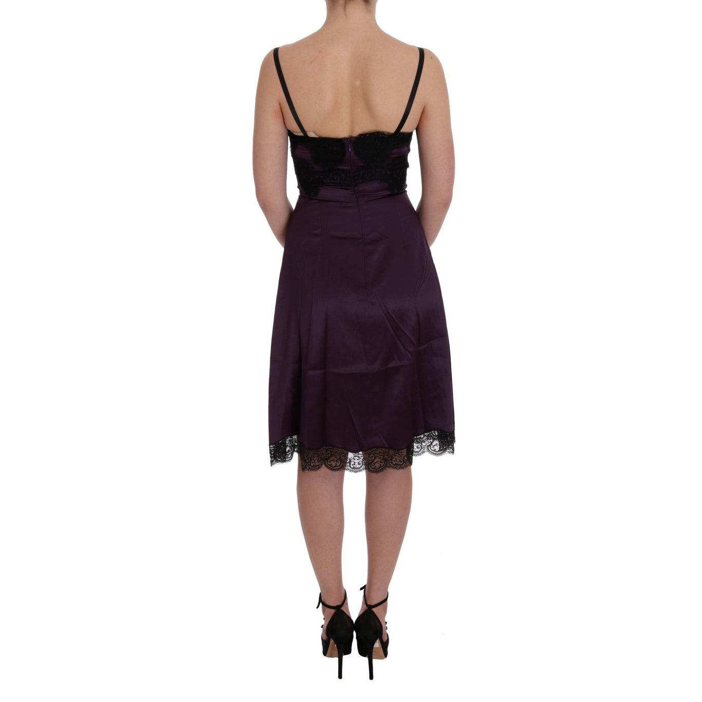 Purple Silk Stretch Black Lace Dress - coffeewithmee2