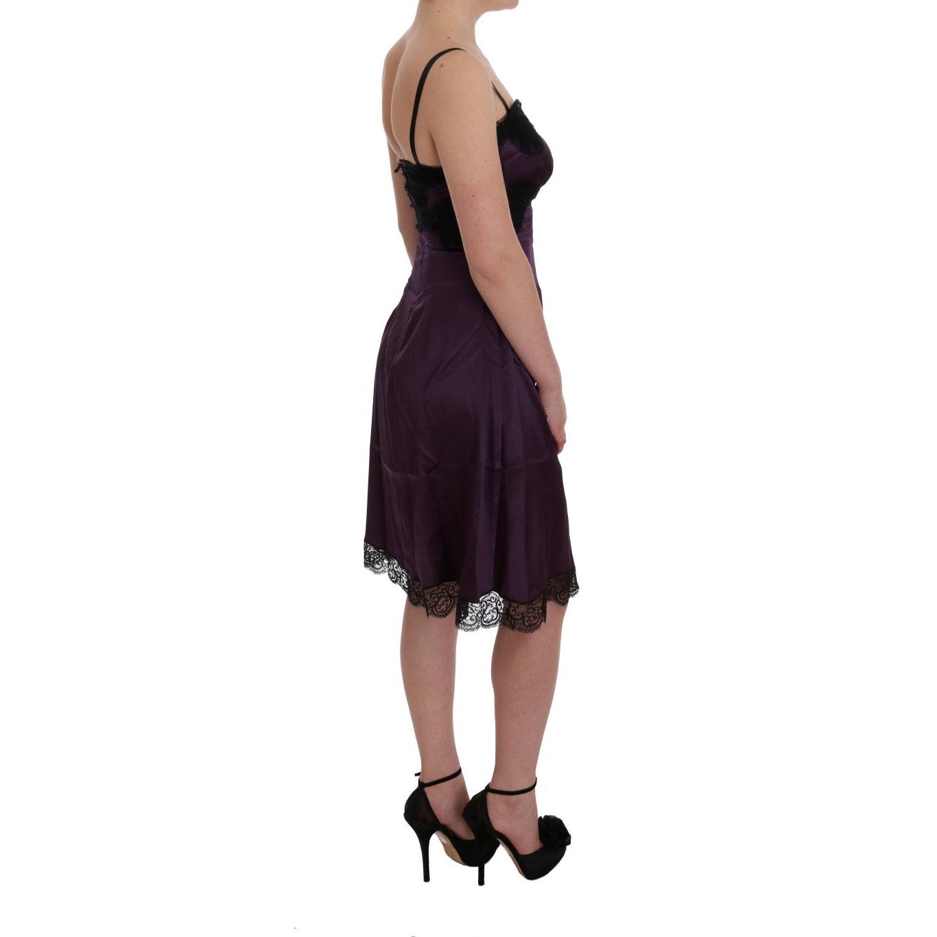 Purple Silk Stretch Black Lace Dress - coffeewithmee2