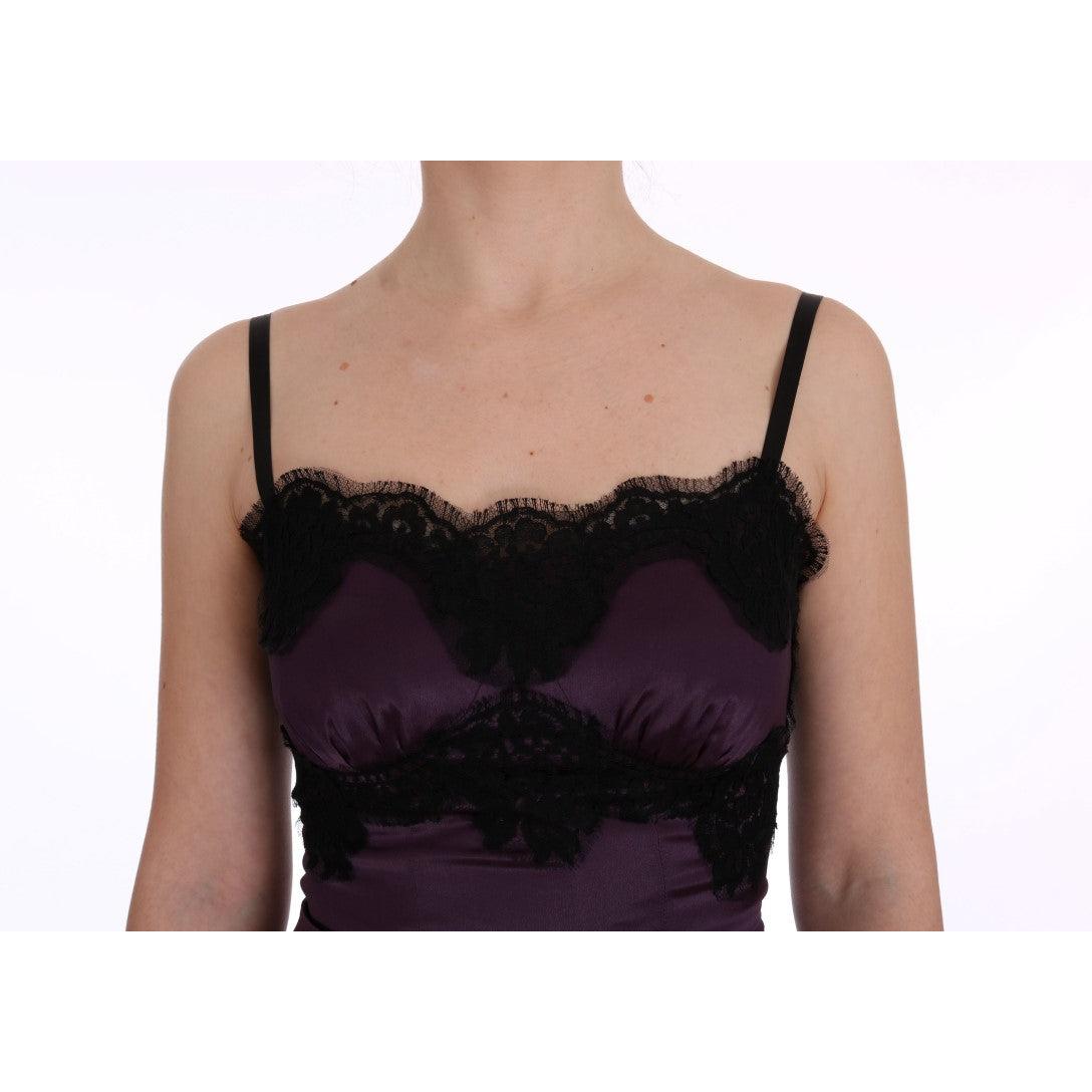 Purple Silk Stretch Black Lace Dress - coffeewithmee2