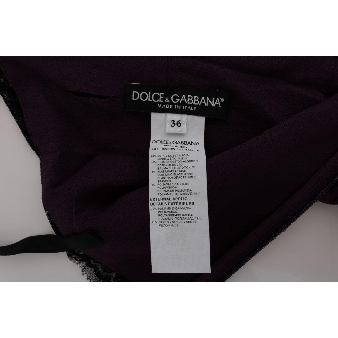 Purple Silk Stretch Black Lace Dress - coffeewithmee2
