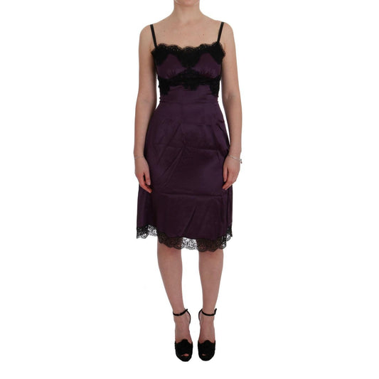 Purple Silk Stretch Black Lace Dress - coffeewithmee2