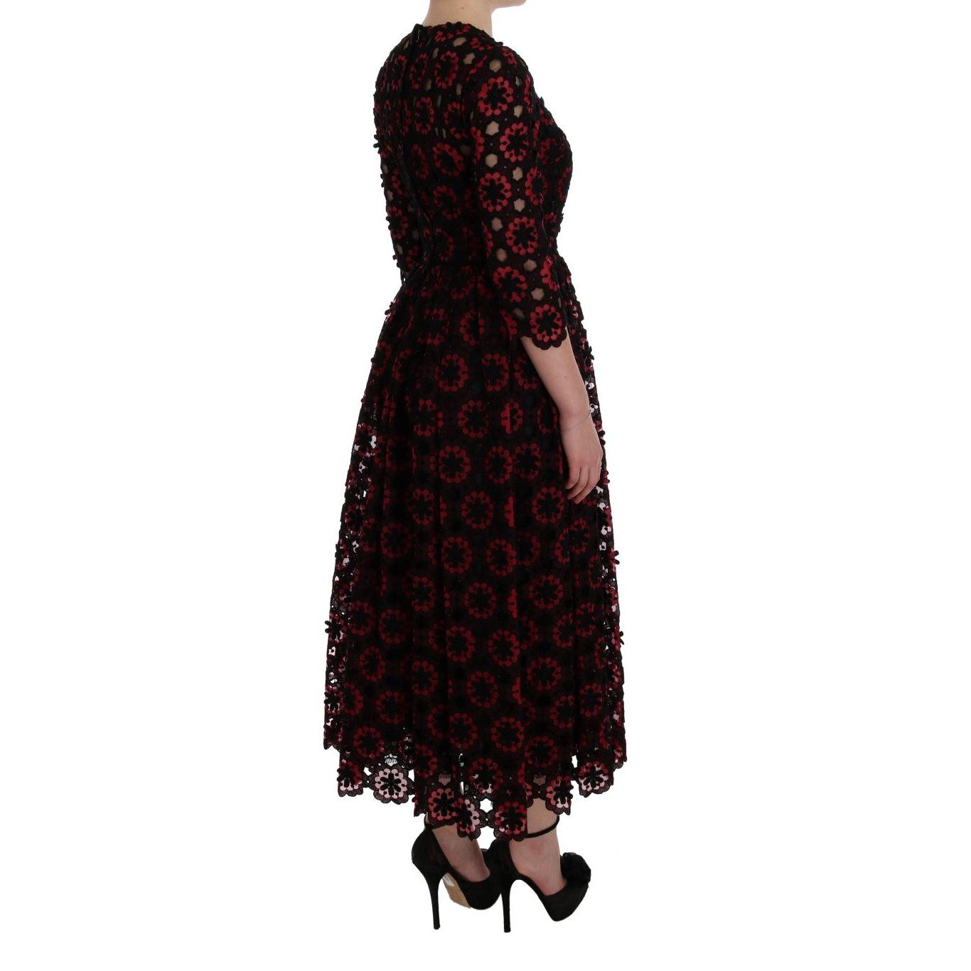 Red Floral Ricamo A-Line Shift Dress - coffeewithmee2