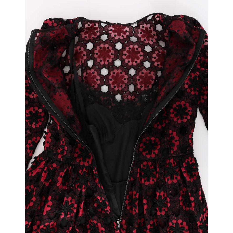 Red Floral Ricamo A-Line Shift Dress - coffeewithmee2