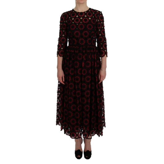Red Floral Ricamo A-Line Shift Dress - coffeewithmee2