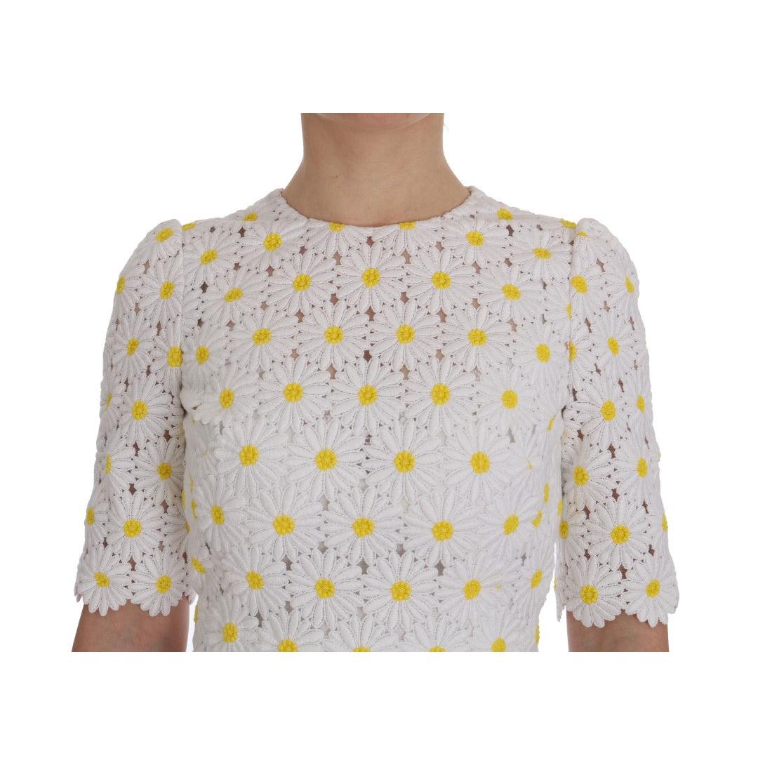 White Sunflower Ricamo Sheath Dress - coffeewithmee2