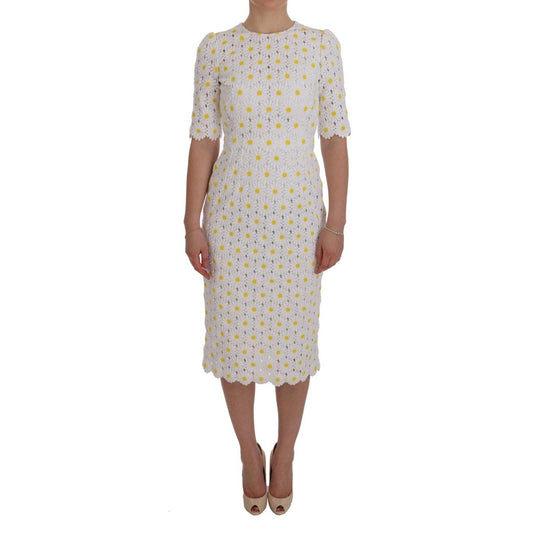 White Sunflower Ricamo Sheath Dress - coffeewithmee2