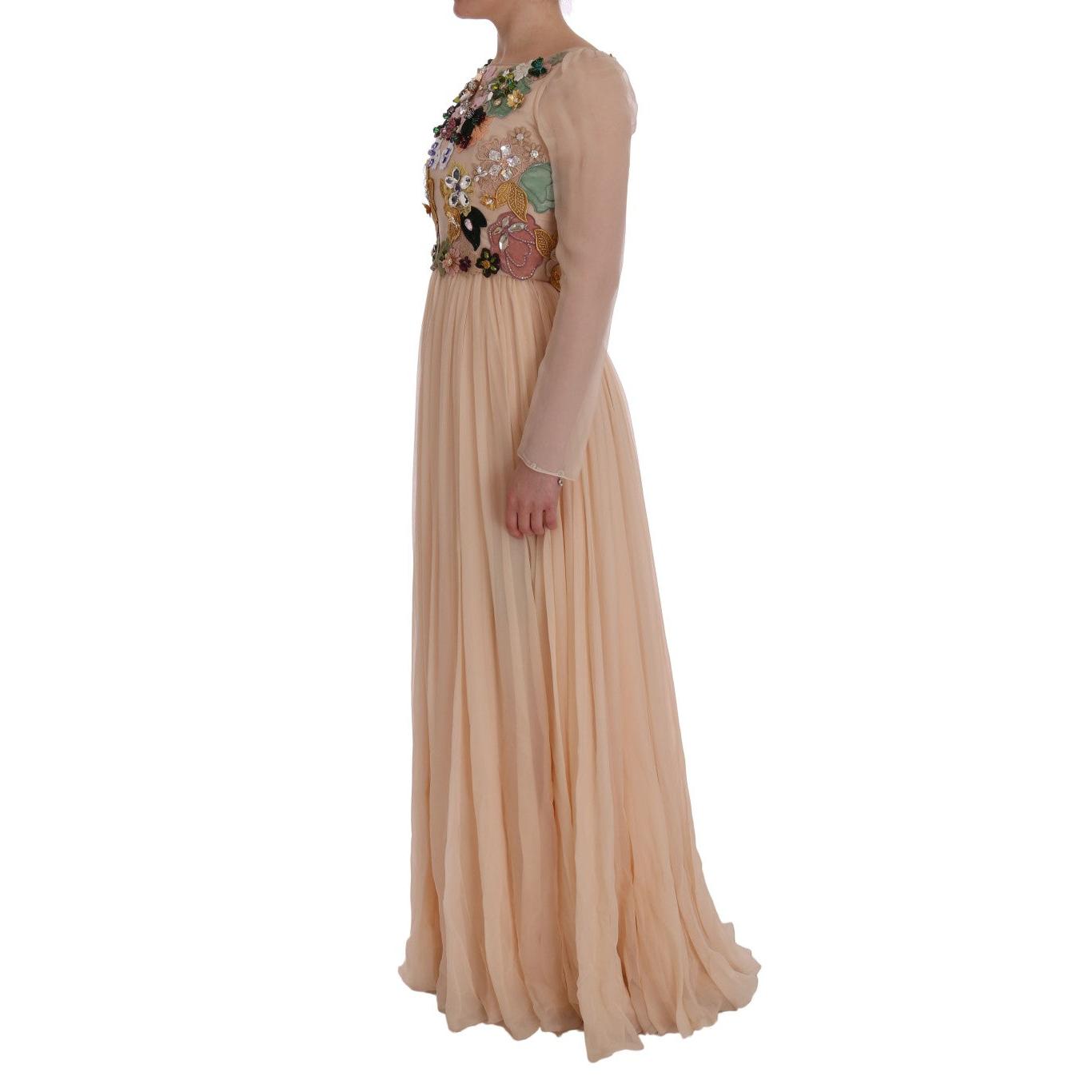 Pink Silk Floral Crystal Maxi Gown Dress - coffeewithmee2