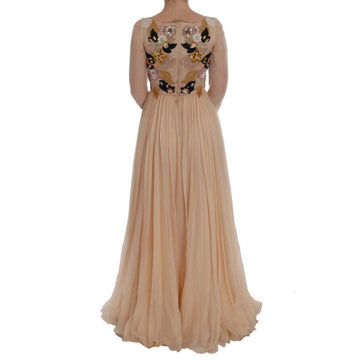 Pink Silk Floral Crystal Maxi Gown Dress - coffeewithmee2