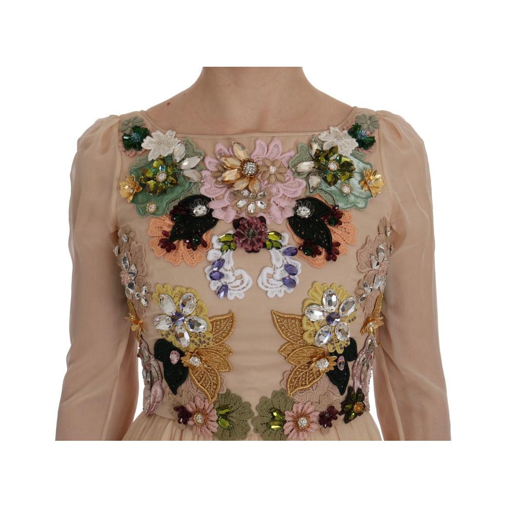 Pink Silk Floral Crystal Maxi Gown Dress - coffeewithmee2