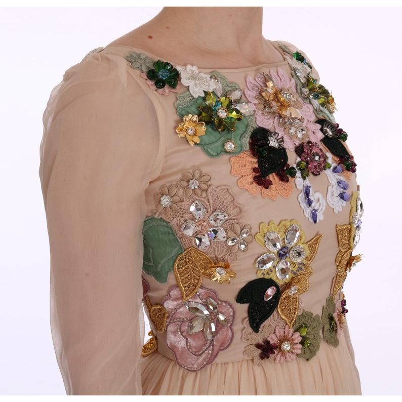 Pink Silk Floral Crystal Maxi Gown Dress - coffeewithmee2