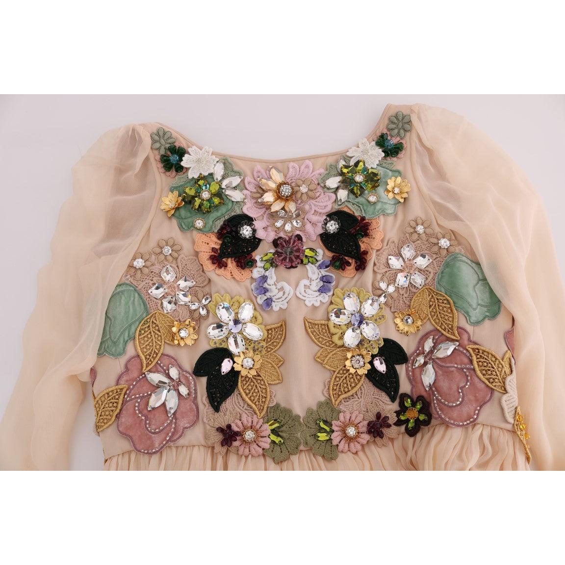 Pink Silk Floral Crystal Maxi Gown Dress - coffeewithmee2