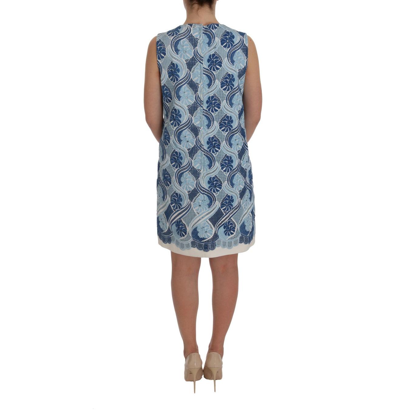 Blue White Floral Ricamo Shift Dress - coffeewithmee2