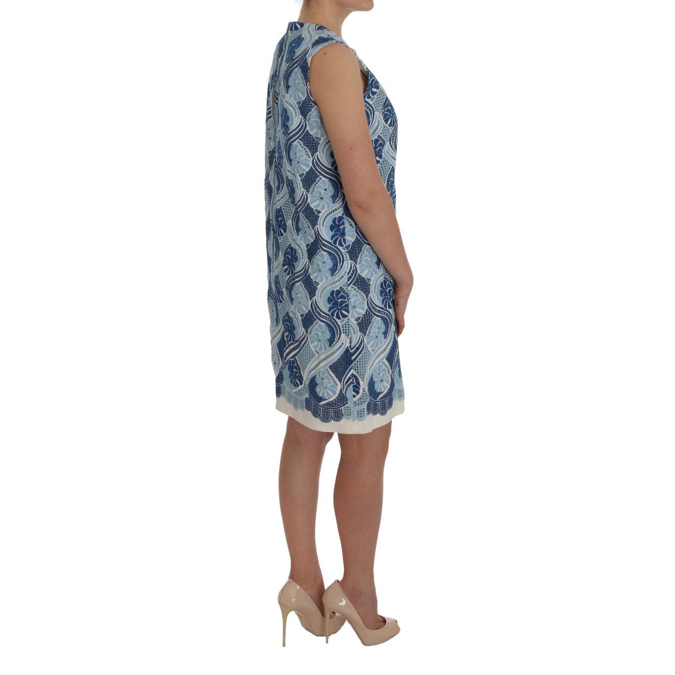 Blue White Floral Ricamo Shift Dress - coffeewithmee2