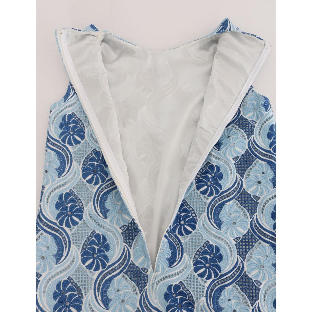 Blue White Floral Ricamo Shift Dress - coffeewithmee2